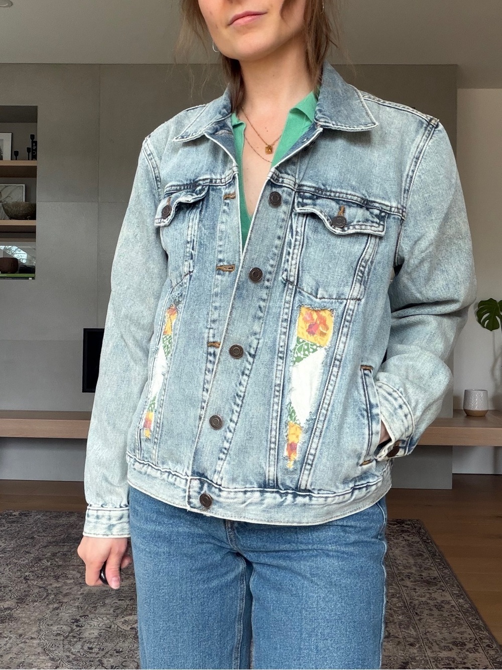 Upcycled Quilted m-L panel GAP Light Blue Denim Jacket